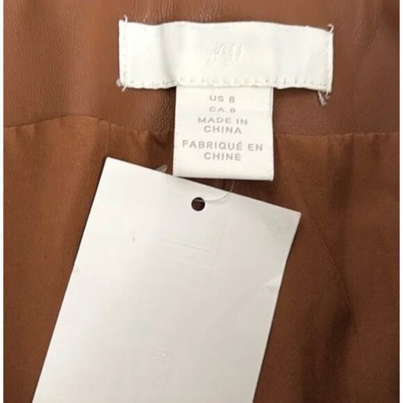 NWT H&M FAUX LEATHER A-LINE TAN MINI SKIRT Sz 8 - Picture 3 of 6